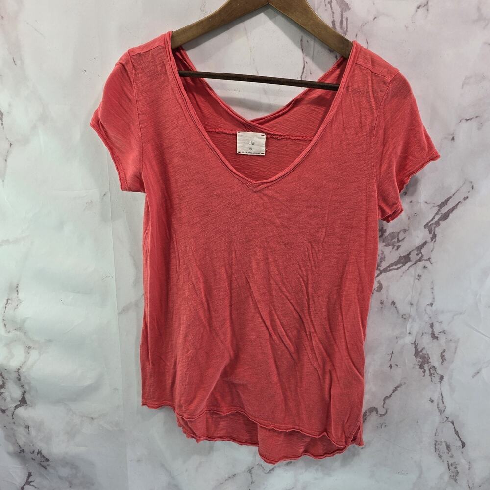 Anthropologie T Shirt Womens XS Pink Coral Burn Out V Neck Modal Blend Tla
